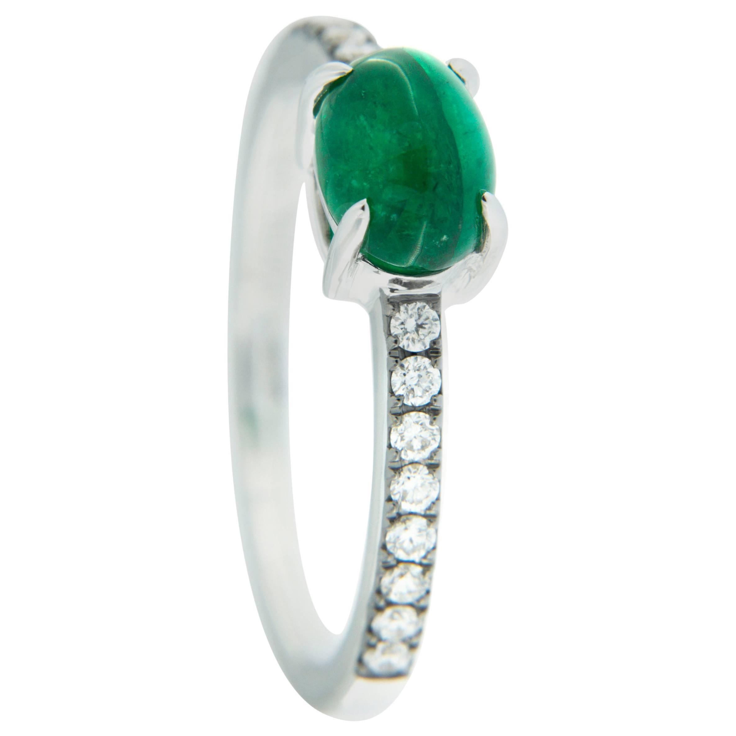 Jona Emerald White Diamond 18 Karat White Gold Solitaire Ring