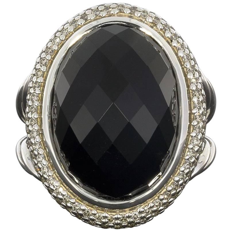 David Yurman Black Onyx and Diamond Signature Oval Ring