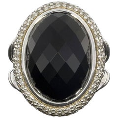 David Yurman Black Onyx and Diamond Signature Oval Ring