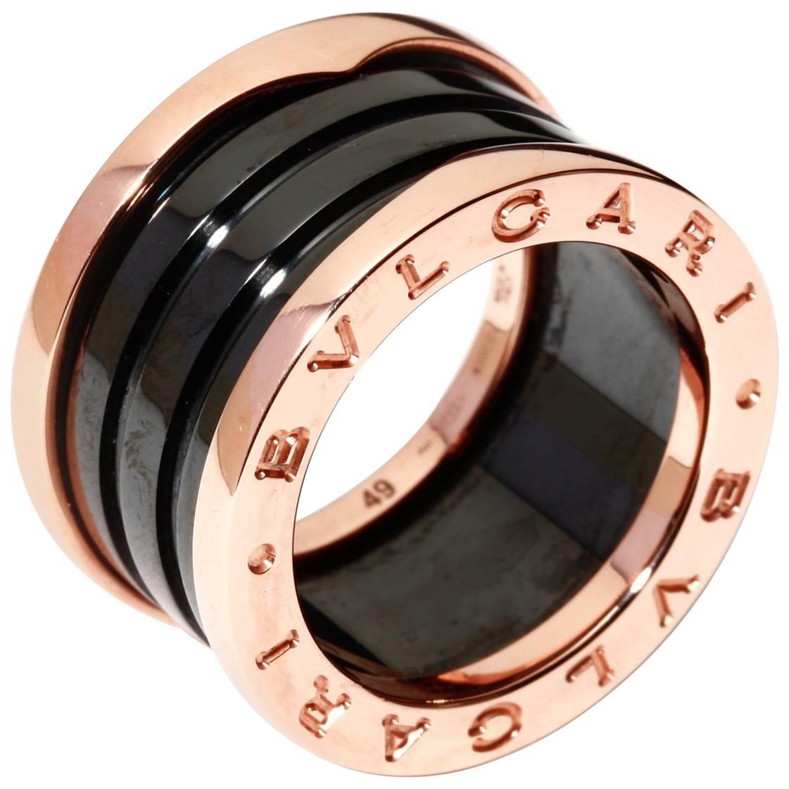 Bulgari Bvlgari B.Zero1 Ladies' Ring 18 Karat Rose Gold and Black Ceramic For Sale