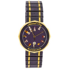 Retro Corum Yellow Gold Blue Steel Admiral's Cup quartz Wristwatch