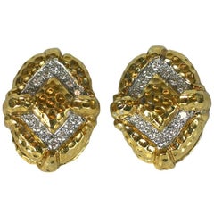 Hammered Gold and Diamond Earrings
