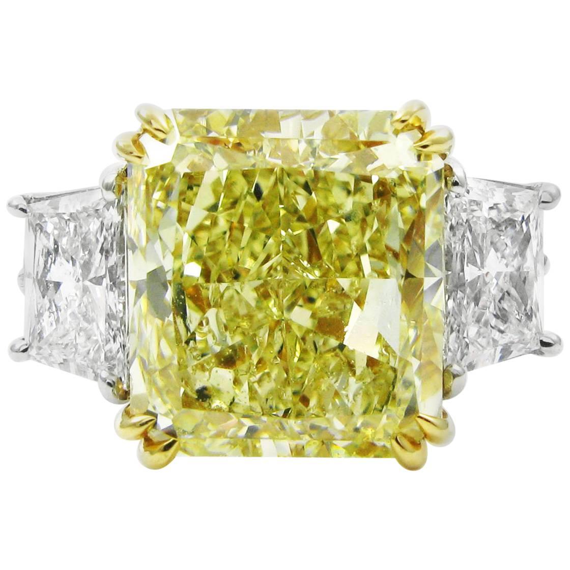 GIA 7.53 Carat Fancy Yellow Radiant Cut Diamond VS2  Ring by J Birnbach