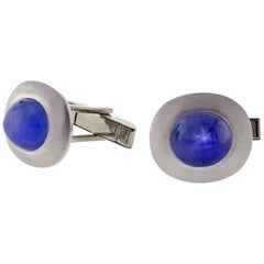 Cabochon Star Sapphire Platinum Cufflinks