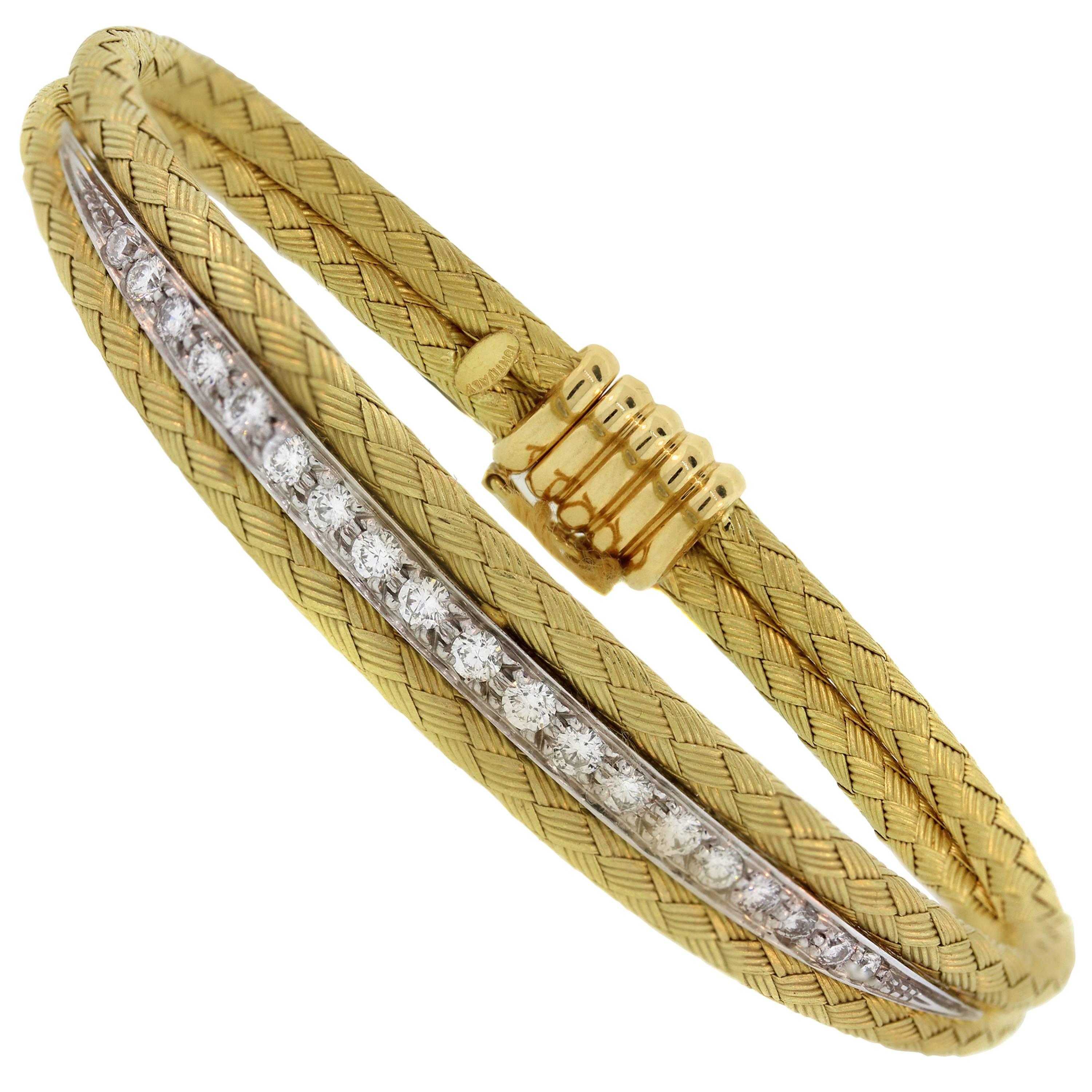 Textured Yellow Gold and Diamond Bracelet