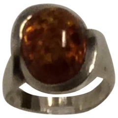 Vintage Niels Erik From Sterling Silver Ring with Amber