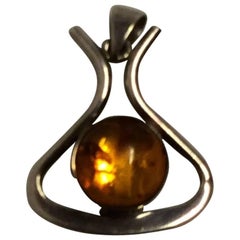 Used Niels Erik From Sterling Silver Pendant with Amber
