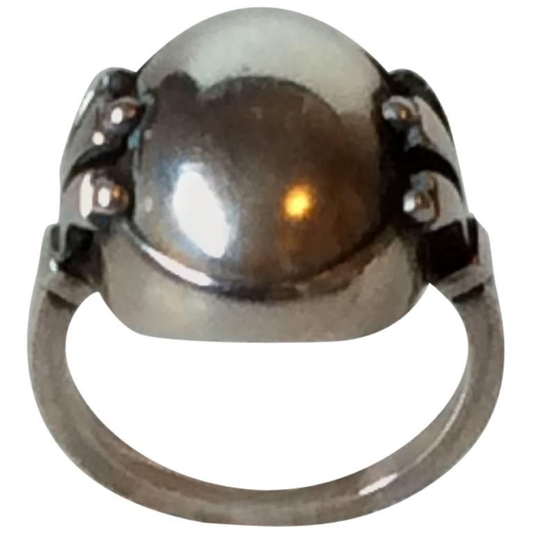 Georg Jensen Sterling Silver Ring with Silver Stone No. 51 For Sale