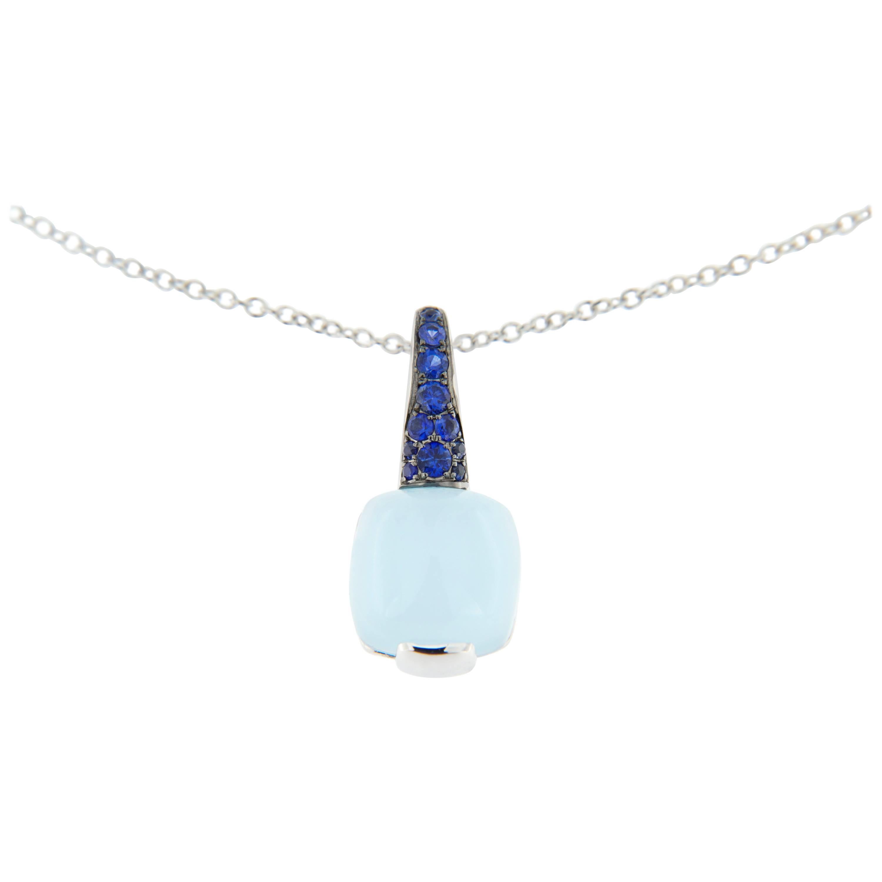 Jona Aquamarine Blue Sapphire 18 Karat White Gold Pendant Necklace