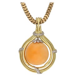 Retro Melo Pearl and Diamond Pendant, circa 1950