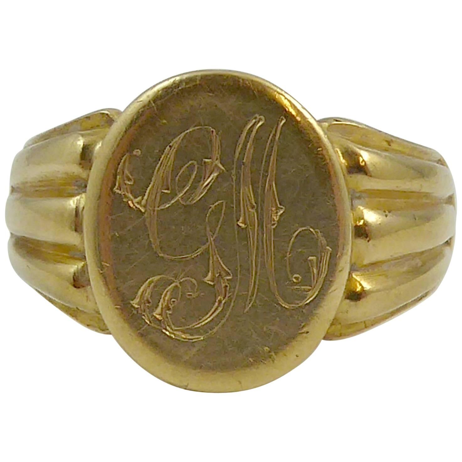 Edwardian Antique Gold Gents Signet Ring, Hallmarked London 1911, 18 Carat Gold
