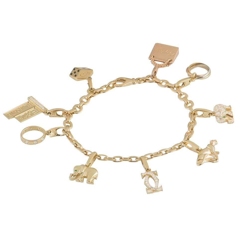 Cartier Yellow Gold Charm Bracelet with Nine Charms