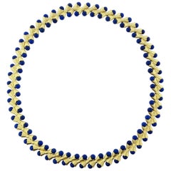 Greek 18 Karat Yellow Gold Lapis Bead Necklace and Earrings