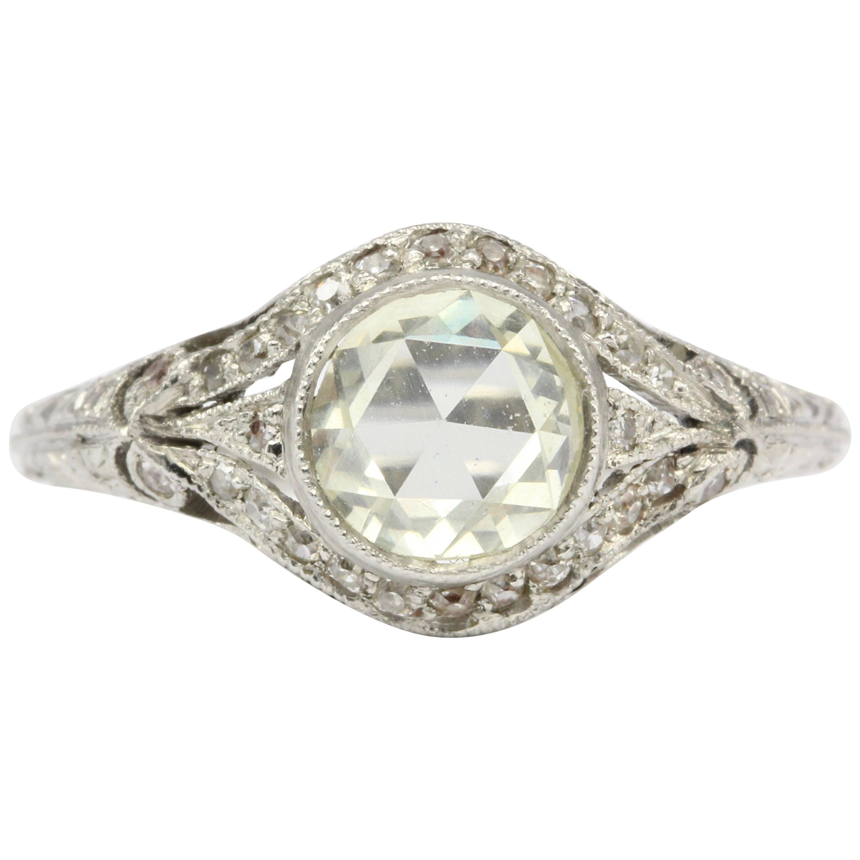 Edwardian Platinum .60 Carat Rose Cut Diamond Engagement Ring