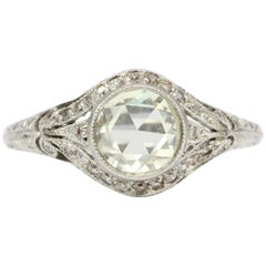 Edwardian Platinum .60 Carat Rose Cut Diamond Engagement Ring