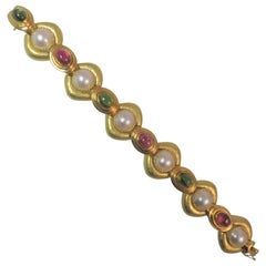 18 Karat Yellow Gold Tourmaline and Mabe Pearl Bracelet