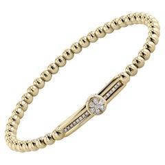 0.22 Carat Diamond Bar Slide Disc Yellow Gold Beaded Bracelet