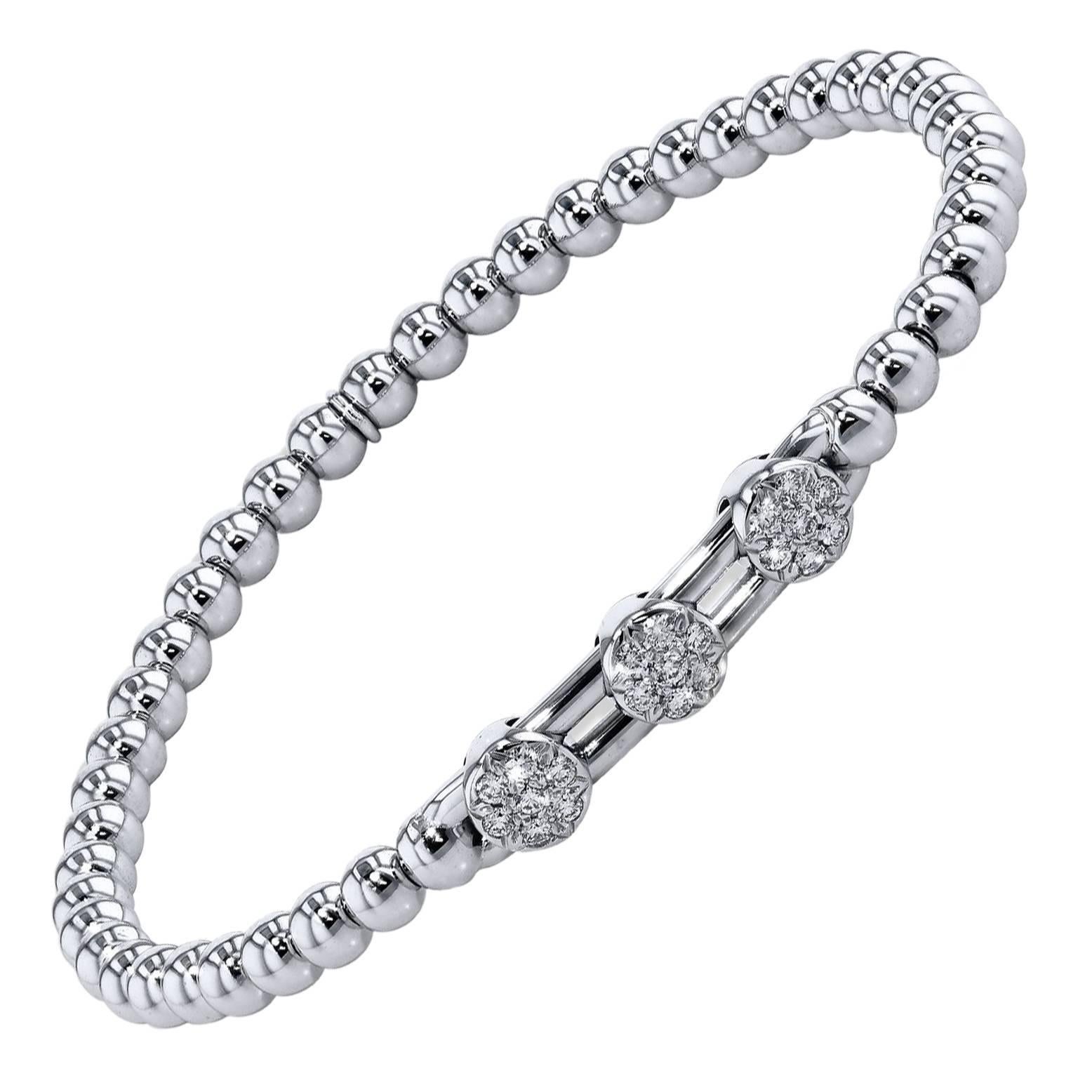 0.27 Carat Diamond Bar Slide Disc White Gold Beaded Bracelet