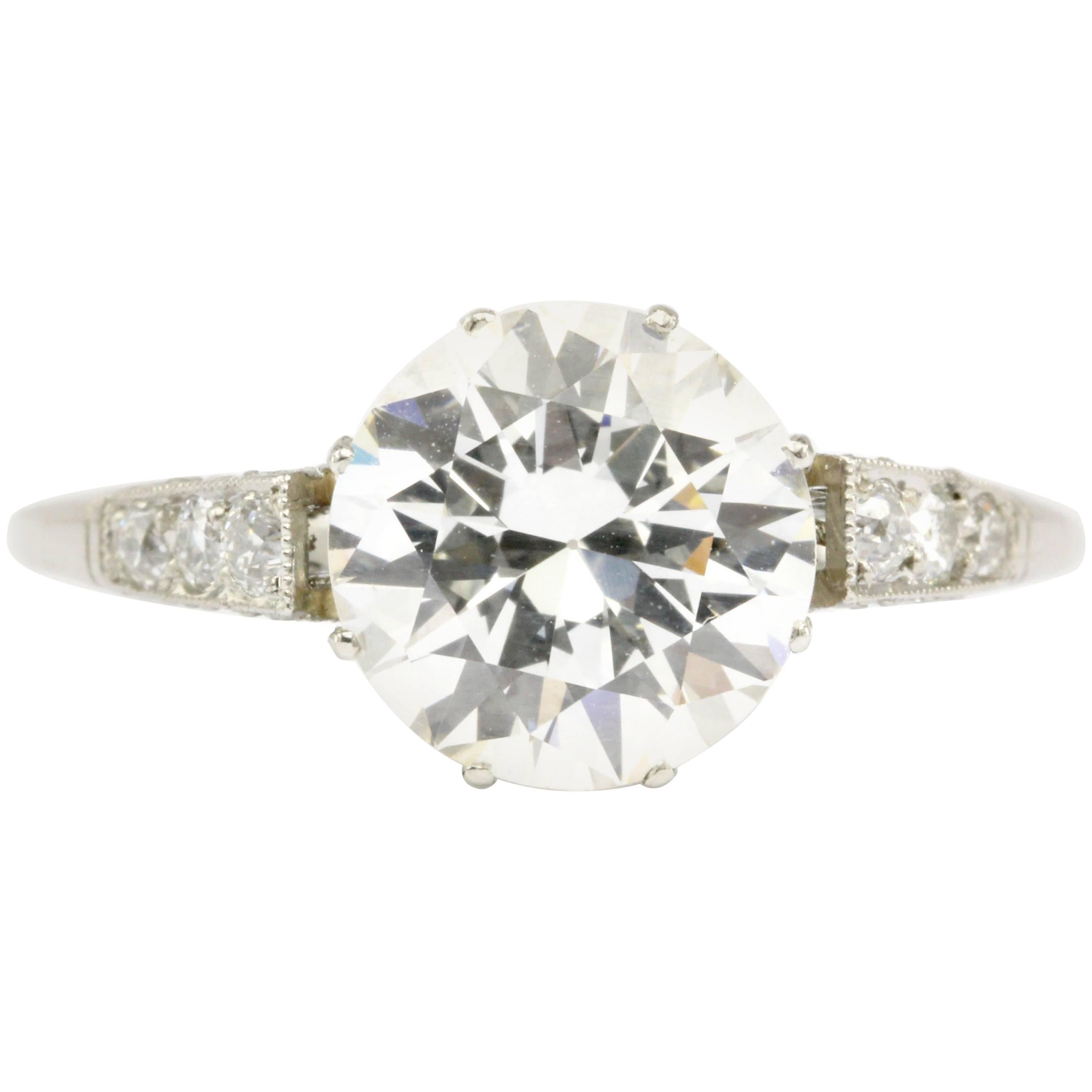 Art Deco Style Platinum GIA 2.59 Carat Old European Cut Diamond Ring