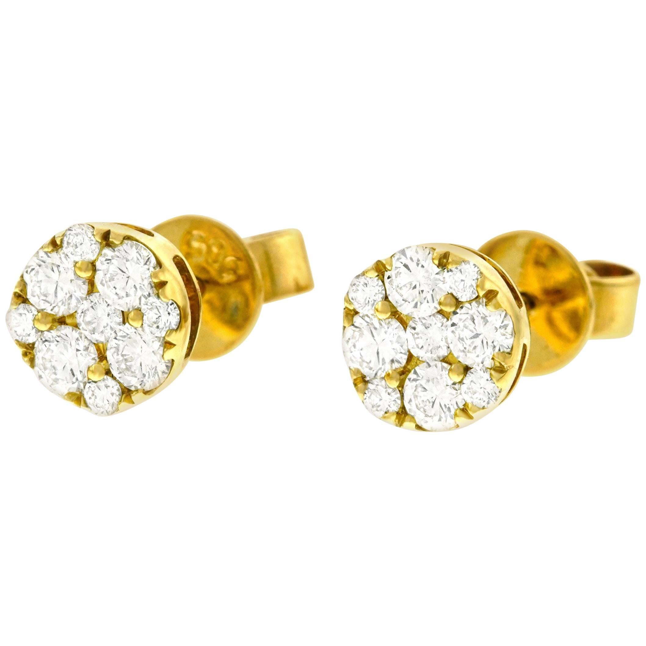 Diamond Set Gold Cluster Earrings