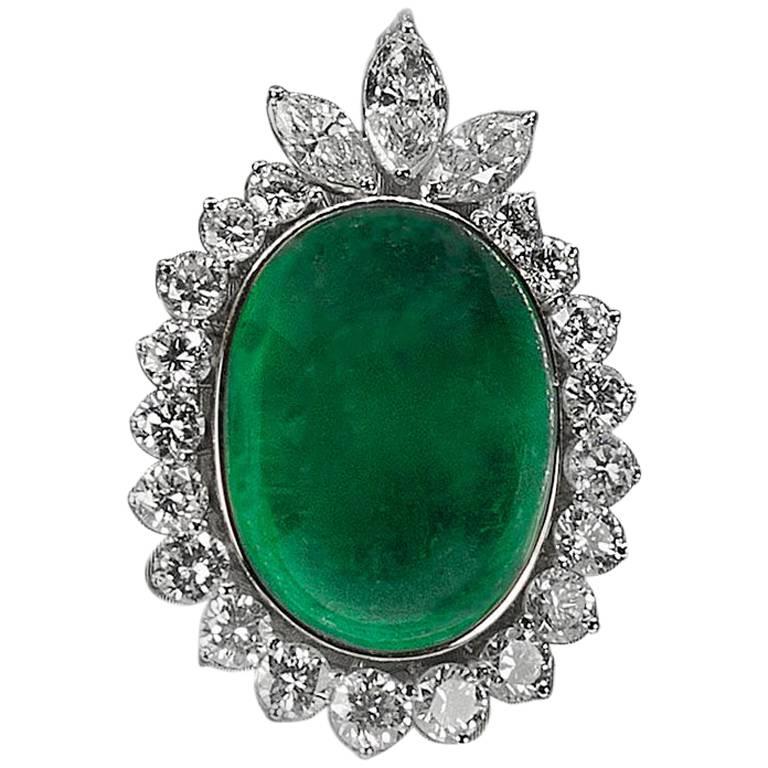 Huge Platinum Emerald and Diamond Pendant For Sale