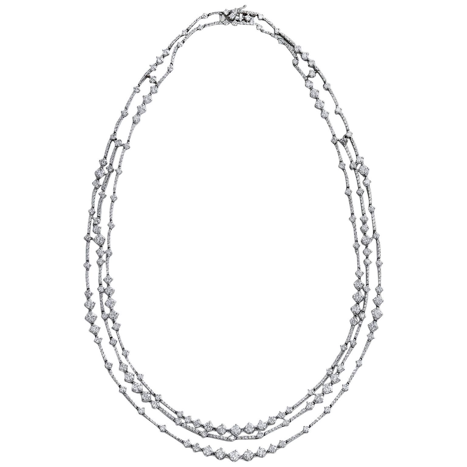 12.78 Carat Diamond Three Strand Necklace