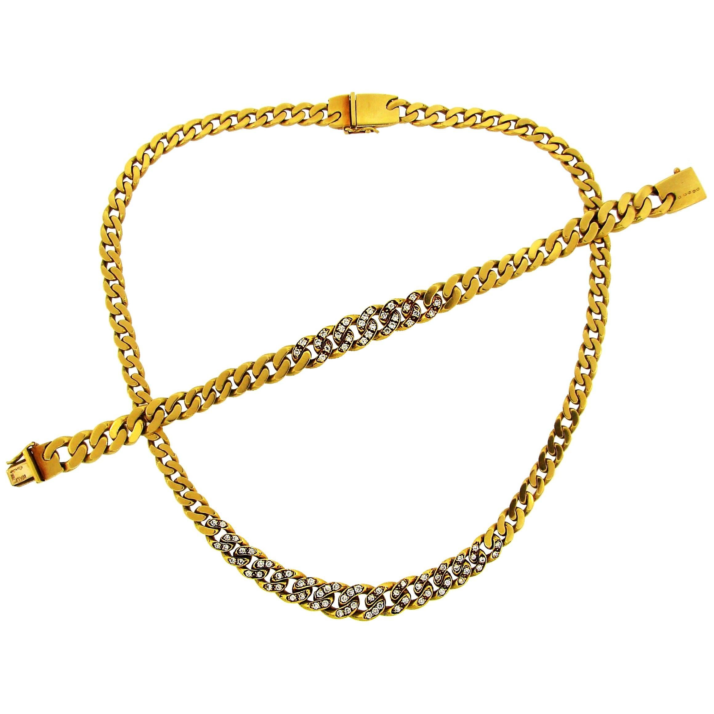 Cartier Diamond Yellow Gold Chain Bracelet and Necklace Set, 1970s