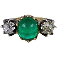 Antique Victorian 3.20 Carat Colombian Emerald 1.45 Carat Diamond Rare Trilogy Ring