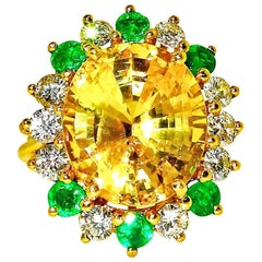 GIA Certified Natural Fine Yellow Sapphire, Diamond and Emerald Ring