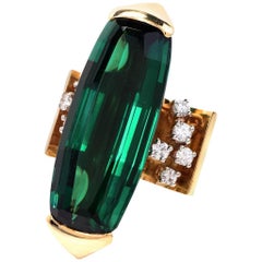 1980s Designer 18 Karat Diamond Tourmaline Gold Cocktail Ring 1980s Designer 18 Karat Diamond Tourmaline Gold Cocktail Ring