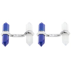 Alex Jona Lapis Lazuli Chalcedony 18k White Gold Prism Bar Cufflinks