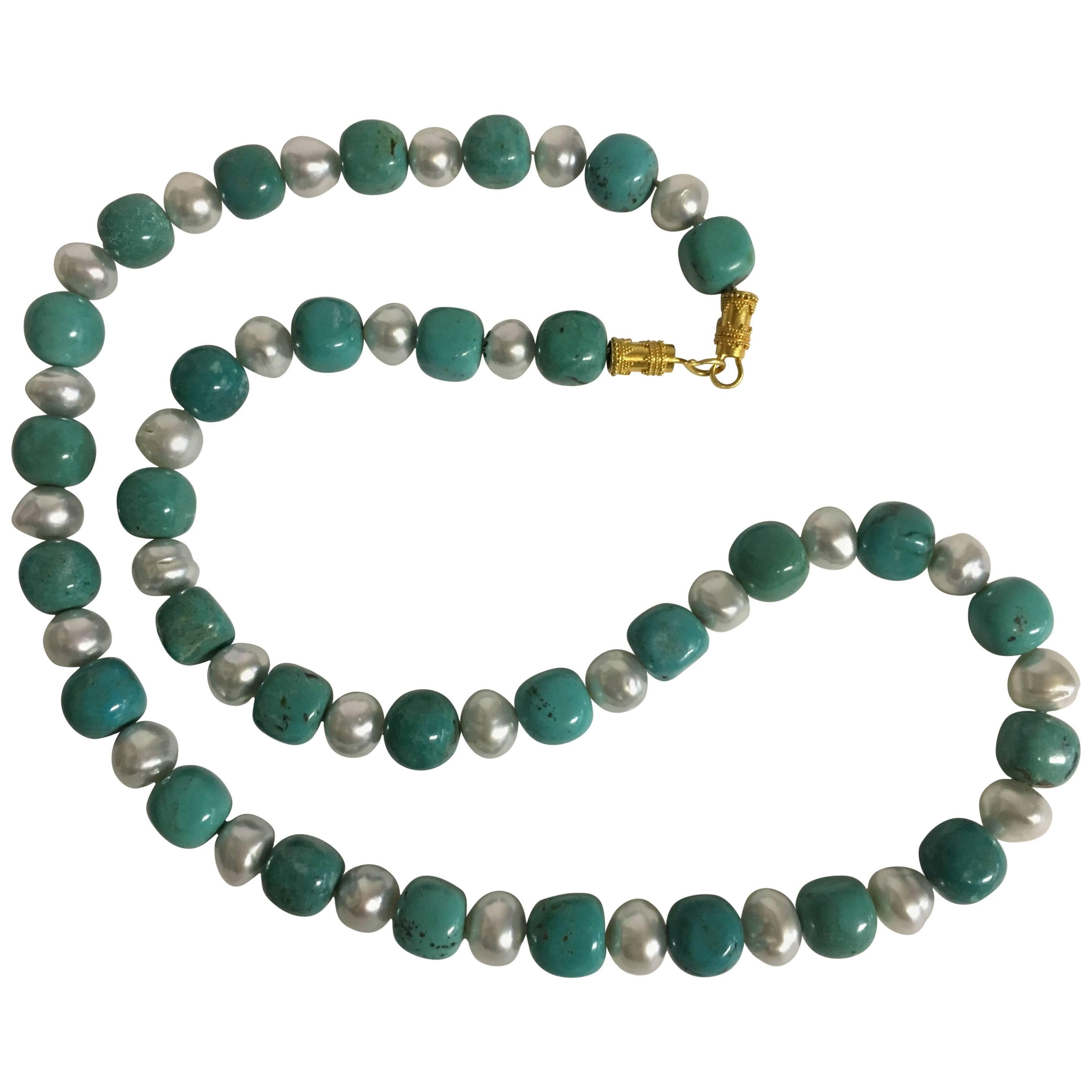 Tibetan Turquoise and South Sea Pearl Necklace