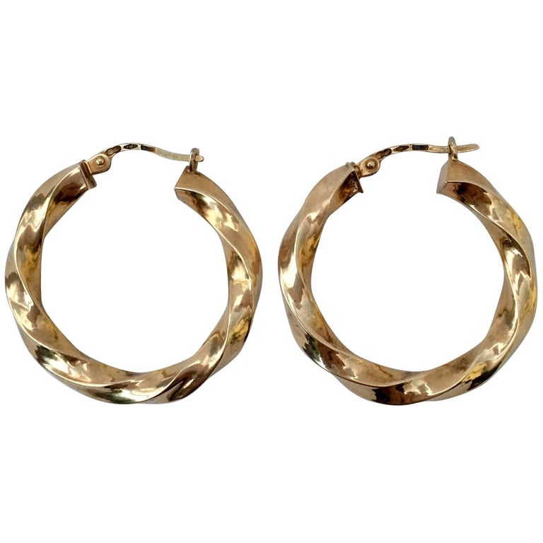 Vintage Gold Hoops Wavy Twisted Gypsy Earrings at 1stDibs large gold