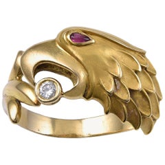Ruby and Diamond Eagles Head Ring