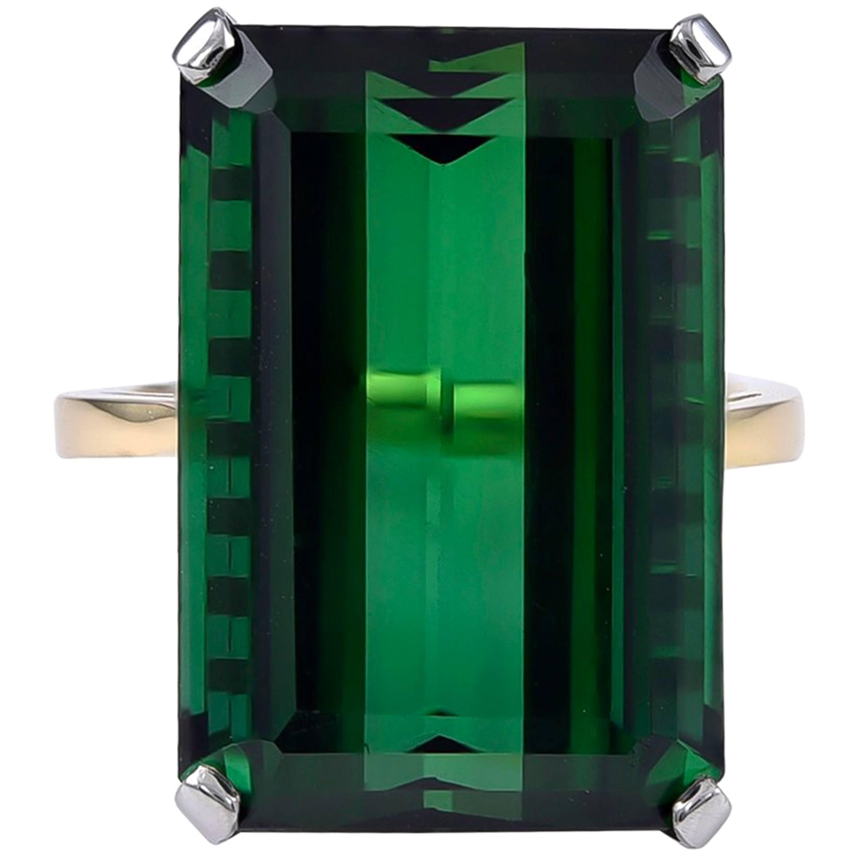 Single Stone Green Tourmaline Ring For Sale