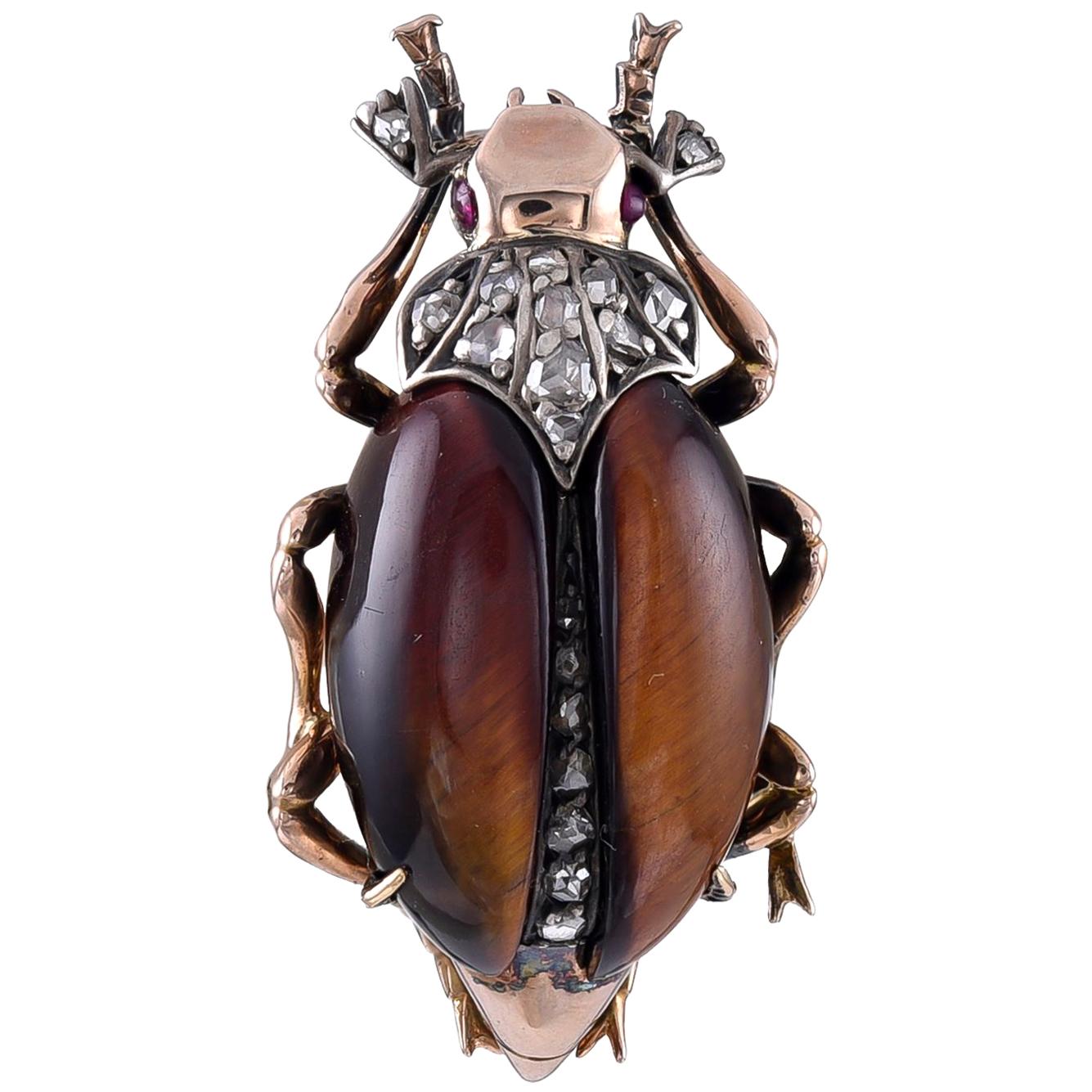 Antique Gold and Gem Set Beetle Brooch For Sale