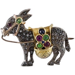 Victorian Gem Set Donkey Brooch