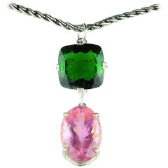 15.5 Carat Pink and 15.67 Green Tourmaline Cocktail Pendant