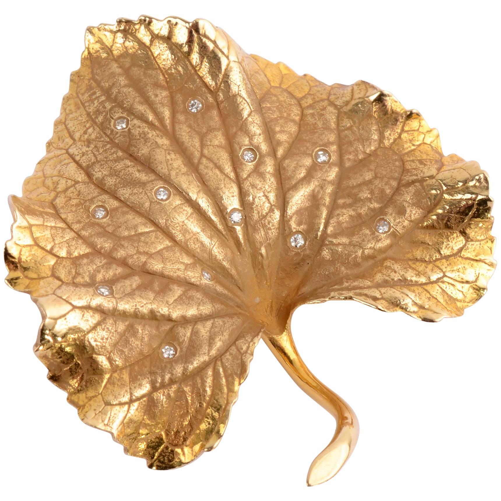 Gold Violet Leaf Brooch For Sale