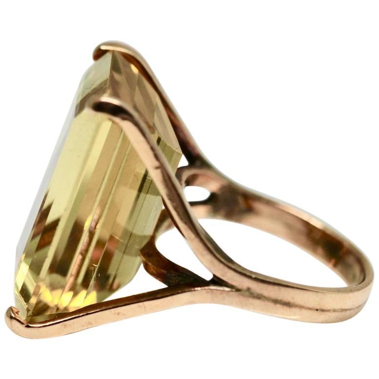 Large Citrine Emerald Cut Single Stone Cocktail Ring