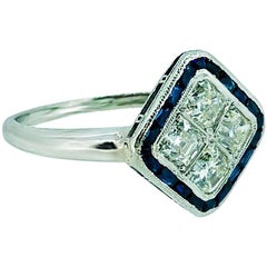 1.20 Carat Diamond .65 Carat Sapphire Antique Engagement