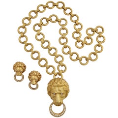 Vintage Van Cleef & Arpels Iconic Lion Door Knocker Earrings, Necklace and Pendant Set