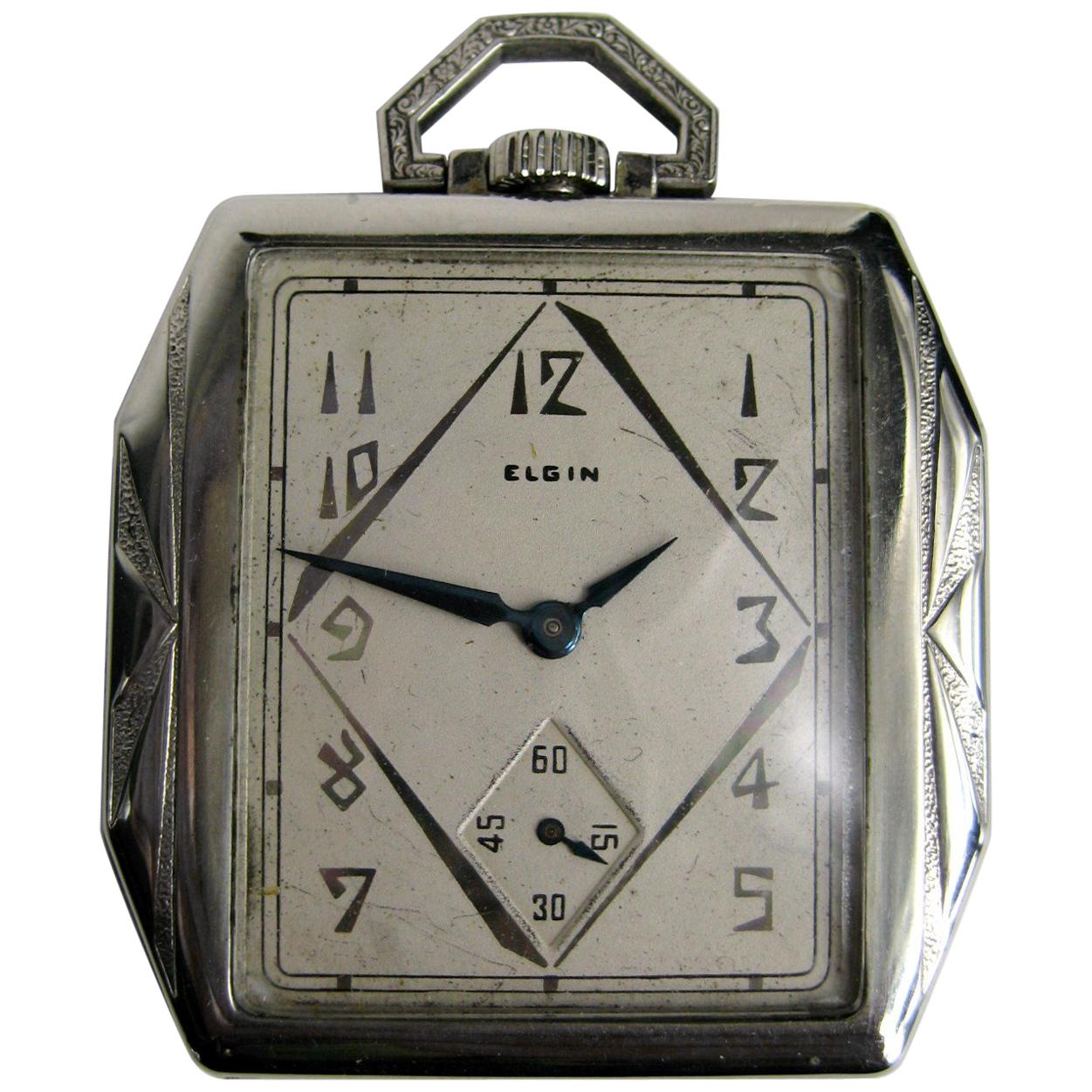 Antike antike Art Deco 1927 Elgin 14 Karat Weißgold gefüllte 17 Juwelen Taschenuhr