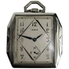 Elgin, montre de poche Art déco ancienne en or blanc 14 carats remplie de 17 bijoux, 1927