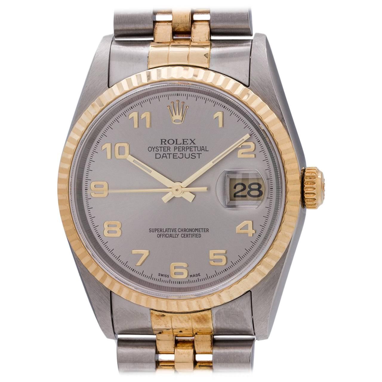 Rolex Yellow Gold Stainless Steel Datejust Arabic Self Winding Wristwatch