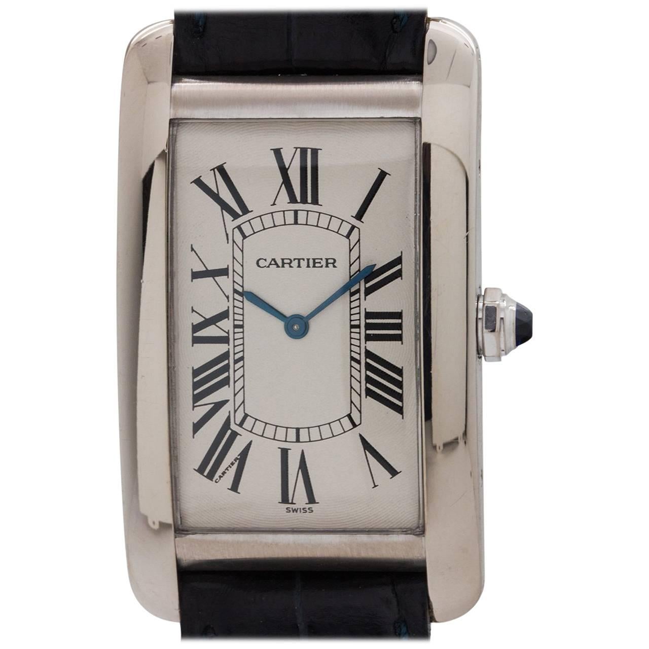Cartier White Gold Tank American Extra Large manual wristwatch, circa 1990s For Sale