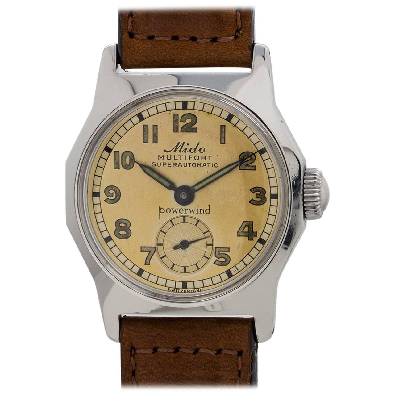 Mido Stainless Steel Multifort Midsize Automatic Wristwatch, circa 1950s