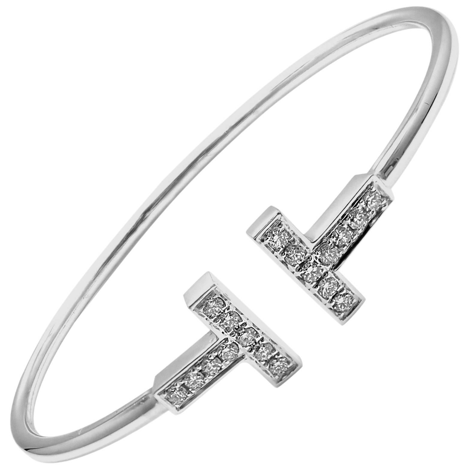 Tiffany & Co. Diamond T Wire White Gold Bangle Bracelet