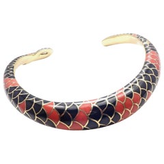 Angela Cummings Black Coral Snakeskin Yellow Gold Collar Necklace