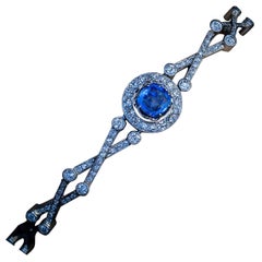 Art Deco Sapphire Diamond Platinum Link Bracelet